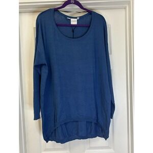 JUNAROSE Dia & Co Sweater Tunic Pullover Hi Low Hem Women's Plus 0X Blue NWT